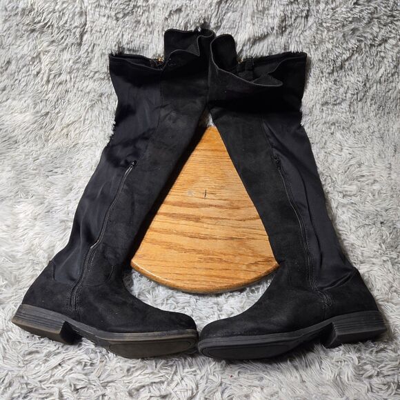 Bamboo Women Size 10 Black  Block 1" Heel Round Toe Back Elastic Over Knee Boots - Picture 1 of 8